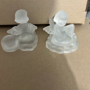 Vintage 1995 Avon lead crystal Goebel Hummel frosted angel candle holders